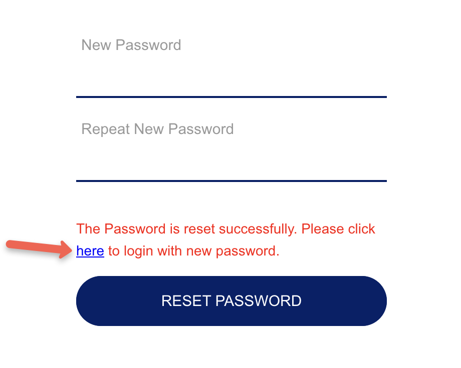 The Password is reset successfully. Please click here to login with new password.